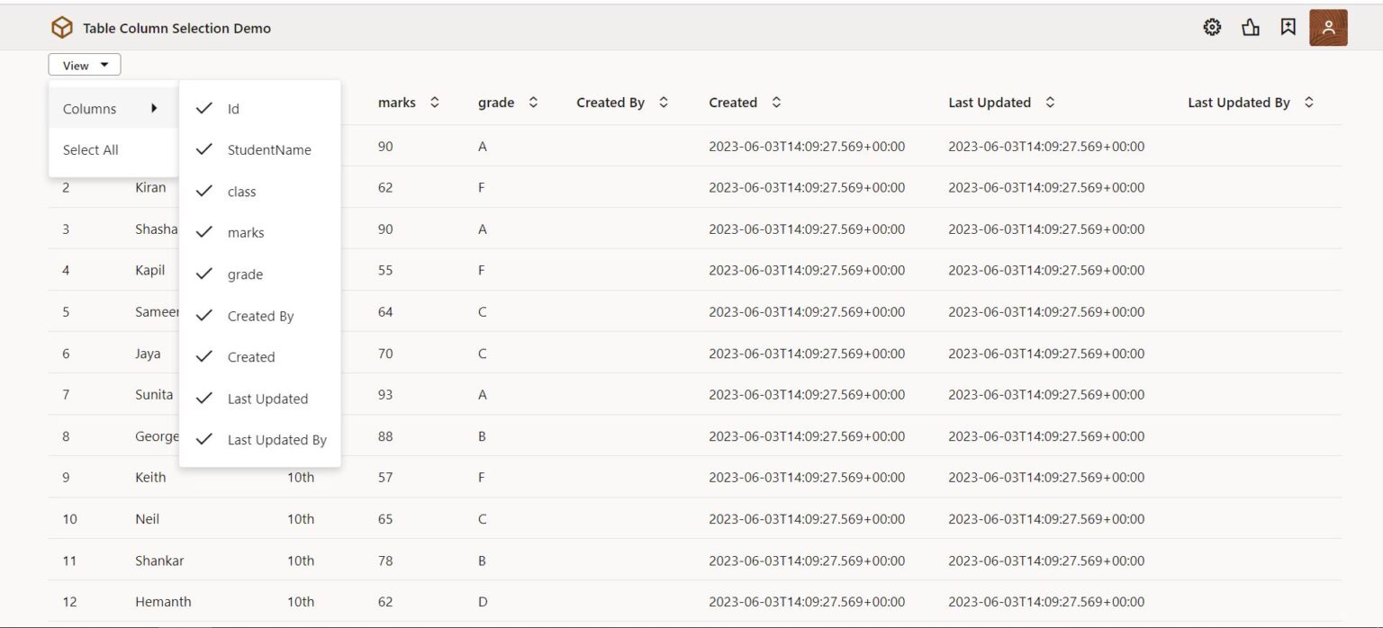 Hide and Show columns in Oracle Visual Builder table TechSupper