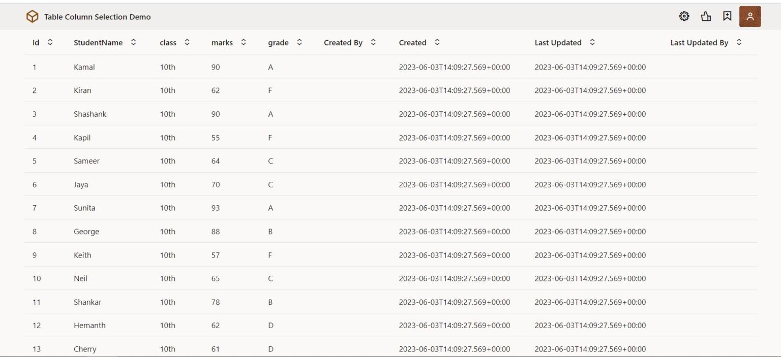 Hide and Show columns in Oracle Visual Builder table - TechSupper
