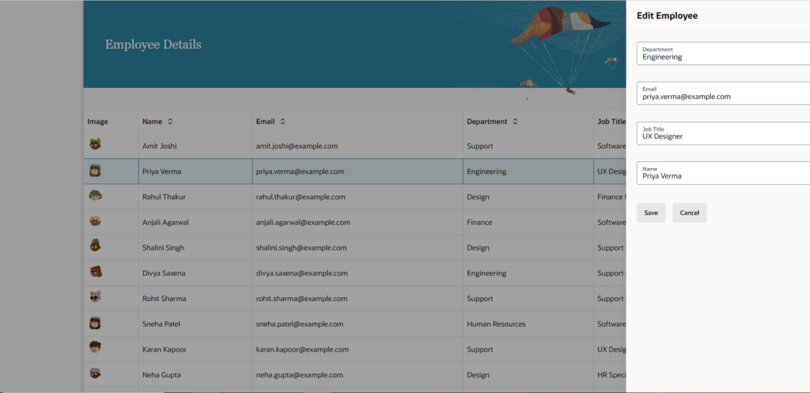 Edit Table Data Using the General Drawer Template in Oracle Redwood