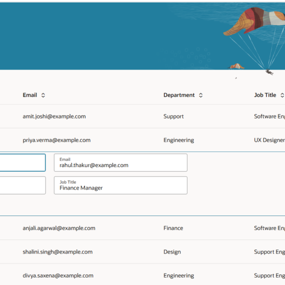 Form layout in an editable table component in Oracle Visual Builder (VBCS)